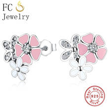 FC Jewelry-pendientes de plata de ley 925 para mujer y niña, accesorio de esmalte rosa y blanco, corazón de amor, flor, Margarita, circonita cúbica, Brinco 2018 2024 - compra barato