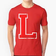 Camiseta con letras rojas grandes L, 100% algodón puro, carta deportiva, Carta Universitaria, Carta Roja L, carta L, espíritu del equipo de amor 2024 - compra barato