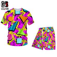 OGKB Summer Casual Tracksuit Set 3D Colorful Geometry Triangle Print T Shirts And Shorts Suit For Men/women Hip Hop Streatwear 2024 - buy cheap