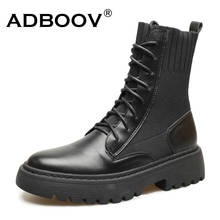 ADBOOV Plus Size 35-43 Genuine Leather Martins Boots Women Black Sock Ankle Boots Shoes Ladies 2024 - buy cheap