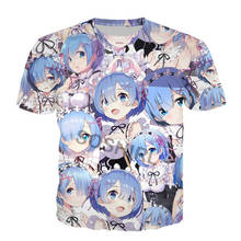 Soshirl camiseta anime kawaii rem, camiseta de hip hop harajuku re zero, camiseta engraçada para o verão, camiseta azul para cosplay de empregada 2024 - compre barato