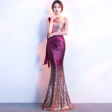 Beauty-Emily One Shoulder Stitching Gradient Evening Dresses Long Mermaid Beads Sequins Formal Party Gowns Elegant Vestidos 2024 - buy cheap