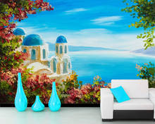 Summer sea house flowers landscape oil painting 3d wallpaper mural papel de parede,living room bedroom wall papers home deocr 2024 - buy cheap