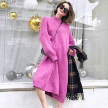 Vestido largo holgado informal de punto para mujer, jersey de moda coreana, ropa de calle cálida, ropa de gran tamaño, Invierno 2024 - compra barato