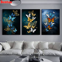 Pintura de diamantes 5D DIY, punto de cruz de mariposa, taladro cuadrado completo, cuentas de bordado de diamantes redondos, pintura de cristal de mosaico artístico, 3 piezas 2024 - compra barato