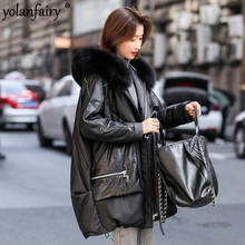 Women's Sheepskin Coat Genuine Leather Down Jacket Woman Hooded Winter Fox Fur Collar Plus Size Jackets 2020 E19-C27 KJ3886 2024 - buy cheap