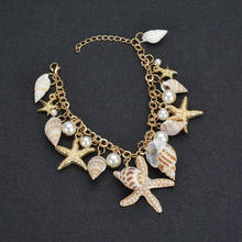 Pulsera de cadena Bohemia para mujer, brazalete de estrella de mar, perlas de imitación, cuentas, joyería de playa 2024 - compra barato