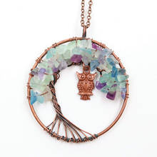 FYJS Unique Copper Plated Wire Wrap with Wisdom Owl Pendant Fluorite Stone Necklace for Christmas Gift 2024 - buy cheap