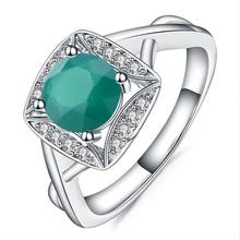 Anéis geométricos de prata esterlina 925 para mulheres, pedra preciosa de ágata verde, joias finas para casamento 2024 - compre barato