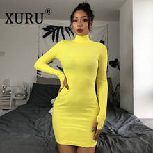 XURU Slim Pack Hip Sexy High Neck Dress Women Europe and America Autumn Hot Long Sleeve Body Dress 2024 - buy cheap