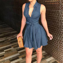 Fashion Women Denim Dress Sexy Party Club Mini Dress Elegant Sleeveless Ladies Clothes Summer V Neck Dresses High Waist Dresses 2024 - buy cheap