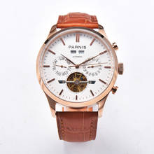 Parnis relógio masculino de 43mm, relógio mecânico automático, caixa de ouro rosê, calendário permanente, marca de luxo, 2019 2024 - compre barato