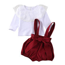 0-24M   Toddler Baby Girls Kid Lace Lotus Leaf Tops Strap Shorts Overalls Clothes Set 2024 - buy cheap