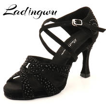 Ladingwu Black Rhinestone Dance Shoes Latin Dance Shoes Black Suede Salsa Dance Shoes Internally Increased Platform Shoes 2024 - buy cheap