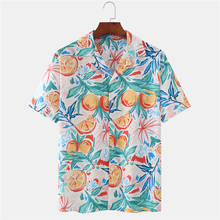 Orange Printed Summer Hawaiian Shirt Short Sleeve Cuban Collar Casual Shirts for Men Button Streetwear Beach Shirts Blouse Tops 2024 - buy cheap