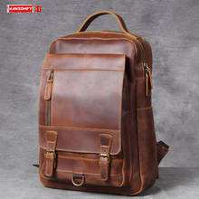 New Retro Crazy Horse Leather Bag Men Backpack Large-capacity Laptop Backpack Male Computer Bag Schoolbag First Layer Cowhide 2024 - buy cheap