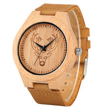 Relógio de pulso masculino de madeira e bambu, relógio de quartzo de madeira natural com pulseira de couro genuíno, para presente de natal 2024 - compre barato
