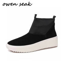 Owen Seak/мужская повседневная обувь; Ботильоны с высоким берцем; Кожаные кроссовки; Роскошные кроссовки; Высокие уличные ботинки на шнуровке; Осенняя обувь черного цвета на плоской подошве 2024 - купить недорого