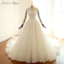 Lceland Poppy Real Photos A-line Wedding Dresses Full Sleeves Lace Appliques Beaded Vestido de Novia Long Bridal Gowns 2024 - buy cheap