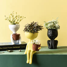Скандинавская Минималистичная керамическая абстрактная ваза, черная, Желтая Ваза с человеческим лицом, креативная декоративная ваза в форме головы 2024 - купить недорого