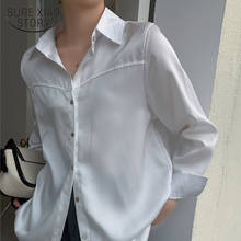 Casual manga lanterna do vintage camisa feminina 2021 coréia solto chiffon blusa feminina e topos damasco botão branco roupas 13170 2024 - compre barato