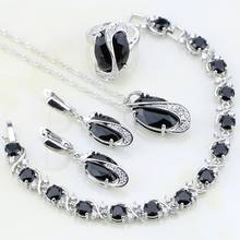 Silver 925 Jewelry Black Crystal White Zircon Jewelry Sets for Women Wedding Earring/Pendant/Necklace/Bracelet/Ring 2024 - buy cheap