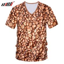 Camiseta masculina de grãos de café ujwi, camiseta com gola v para criatividade 3d, camiseta casual estampada 2024 - compre barato