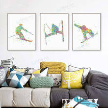 Watercolor Canvas Painting Skiing Sports Modern Minimalist Boy Bedroom Decorational Picture Canvas Wall Art Home Decor 2024 - buy cheap