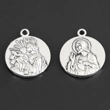 Pingente artesanal cabeça de prata dupla-face religioso de jesus, 5 argolas diy pingente para fazer jóias 23x19mm 2024 - compre barato