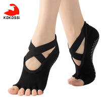 Kokossi 1 par yoga meias mulher dedo do pé aberto meias de algodão confortável pés cinta-on sockings antiderrapante chinelos de dança piso esportes 2024 - compre barato