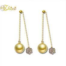 ZHIXI Fine Pearl Jewelry 18K Gold Earrings Round Natural South Sea Pearl Earrings For Women 9-10mm Classic Wedding Gift E362 2024 - buy cheap