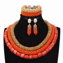 Dudo Bridal Jewelry Set For African Nigeria Original Coral + Crystal Beaded Choker Set 3 Layers Orange And Gold Accessories 2024 - buy cheap