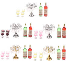 1 Set Miniature Dollhouse Bar Counter Mini Wine Bottle Champagne Glass Holder Rack Play Kitchen Furniture 2024 - buy cheap