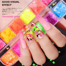 Decoración de uñas para manicura, copos de purpurina fluorescentes, mariposa, corazón, frutas, varias formas, 3D, lentejuelas de colores 2024 - compra barato