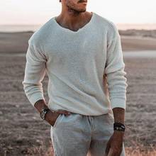 Mens Sweater Spring and Autumn Fashion New Youth Long-sleeved Round Neck White Slim Pullover Sweater Men Clothes 2024 - buy cheap