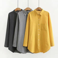 Женская рубашка в полоску с карманом и длинным рукавом, Повседневная рубашка средней длины размера плюс 4XL, весна-осень 2020, HK365 2024 - купить недорого