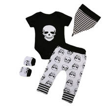 0-18m 4pcs Baby Boys Clothes Set Skull Robot Pattern Baby Romper Long Pants Kids Hat Gloves Children Set Headband Baby Boys Set 2024 - buy cheap