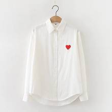 Women's Spring Autumn Striped Shirts Korean Boyfriend Style Chic Love Heart Embroidery Casual Loose Blouses Basic For Female 2024 - buy cheap