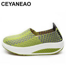 Ceyaneao2018весна-Лето дышащие женские эластичные тканые туфли на плоской платформе без шнуровки e978 2024 - купить недорого