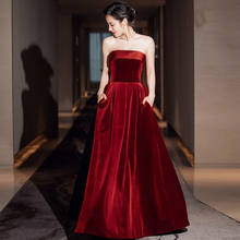Vestido De noche largo de terciopelo para señora, traje De fiesta Vintage, largo hasta el suelo, color rojo vino, 2020 2024 - compra barato