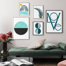 Pintura en lienzo de arte de pared, carteles nórdicos e impresiones, imágenes de hojas para decoración de sala de estar, minimalista, geométrico abstracto, azul 2024 - compra barato