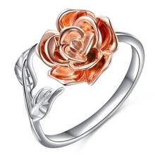 Anel de dedo feminino linda e da moda, cores duplas, ouro rosa, anel de flor, joias, presente, folha, aberto, 1 peça 2024 - compre barato