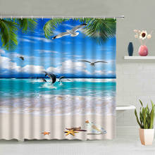 3D Ocean Dolphin Shower Curtain Starfish Animal Sandy Beach Scenic Waterproof Wall Hanging Curtains Bathroom Decor Screen Hooks 2024 - buy cheap