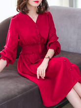 Ayunsua vestido vermelho primavera verão 2020, vestidos plus size, elegante, preto, gola v, vestido coreano, midi, 279, 5, kj4345 2024 - compre barato