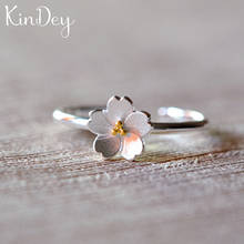 Kindey Bijoux-Anillo de flores de cerezo para mujer, sortija grande ajustable, Color plata 2024 - compra barato