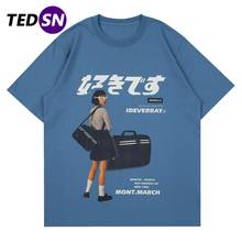 Camiseta de algodão estampa japonesa masculina, camiseta de verão harajuku engraçada hip hop streetwear casual, de casal, com manga curta, tamanho grande, 2021 2024 - compre barato