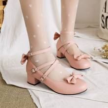 BLXQPYT Women Seven Color Lolita Single Shoes with Thick Heel  Cute Bowtie Girls Princess Wedding Shoes Big Size 28-50 265 2024 - buy cheap