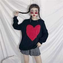 Korean Fashion Jumper Women 2021 Spring Lolita Cute Red Heart Pattern Long Sleeve Knitted Pullover Sweater Black White T577 2024 - buy cheap