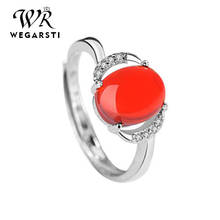 WEGARSTI Vintage 100% 925 Sterling Silver Oval Cut Agate Gemstone Engagement Wedding Rings For Women Jewelry Wholesale 2024 - buy cheap