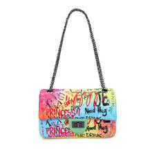 Bolso con grafiti para mujer, bolsa cuadrada pequeña de color caramelo, cadena de rombos, bandolera de hombro 2024 - compra barato